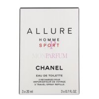 Chanel Allure Homme Sport Geschenkset 3x Edt Travel Spray Refill 20Ml - Twist and Spray